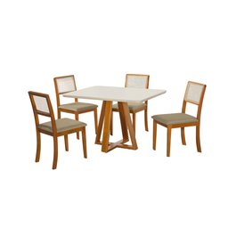 Conjunto Sala de Jantar Mesa Pérola Madeira Maciça Tampo em Vidro Offwhite com 4 Cadeiras Tecido Vel - 2