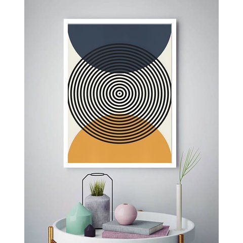Quadro Decorativo Abstrato Círculos Espiral - 70x50cm:moldura Branca