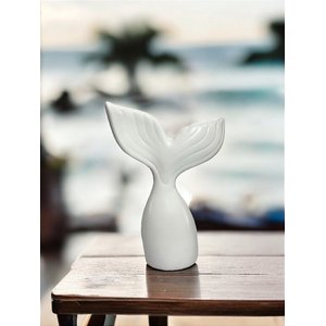 Enfeite Decorativo Cauda Baleia Média Branca em Cerâmica Decoração Náutica Praia