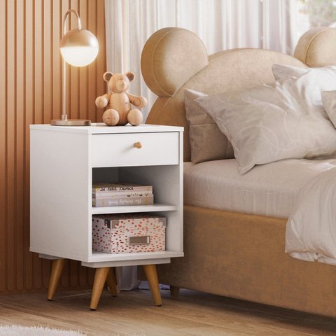 Mesa de Cabeceira Infantil 1 Gaveta 1 Prateleira Retrô Luna