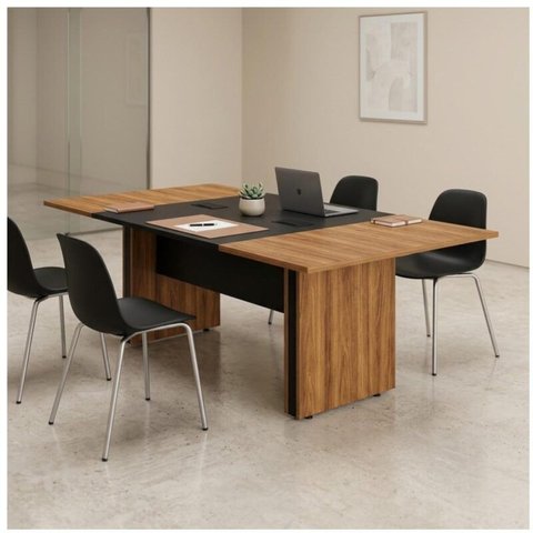 Mesa de Reunião Diretoria - 2,80x1,20m - Workstart - Nogal Sevilha/Preto - 22013