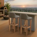 Ver imagem 4 de Kit 2 Banquetas Luxo Alta Realeza - Base em Madeira Maciça - Estofado em Linho
