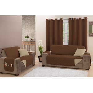 Kit Capa Protetor de Sofá 2 e 3 Lugares Manu Dupla Face Assento 1,10m e 1,50m Decorativo:marrom e Cá