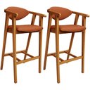 Ver imagem 1 de Kit 02 Banquetas Alta Cozinha Bancada Bar Sala de Jantar Fixa Cecília L02 Tecido Terracota - Lyam