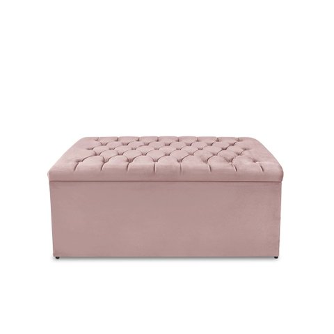 Calçadeira Baú Estofada Dunas Casal 140 Cm - Veludo Rose