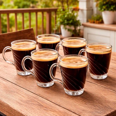 Canecas Copo Chocolate Xícara Chá Café Vidro 230ml Kit 6pçs