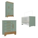 Ver imagem 2 de Quarto de Bebê Completo Guarda Roupa 4 Portas 2 Gavetas com Cômoda e Berço Lily Espresso Móveis Verde/Fosco/Nature