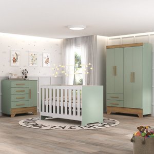 Quarto de Bebê Completo Guarda Roupa 4 Portas 2 Gavetas com Cômoda e Berço Lily Espresso Móveis