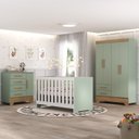 Ver imagem 1 de Quarto de Bebê Completo Guarda Roupa 4 Portas 2 Gavetas com Cômoda e Berço Lily Espresso Móveis Verde/Fosco/Nature
