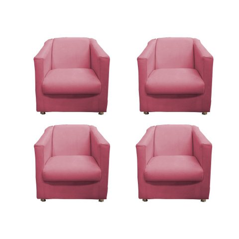 Kit 4 Poltronas Decorativa Biane Suede Rosa Pés Cromado Ms Decor