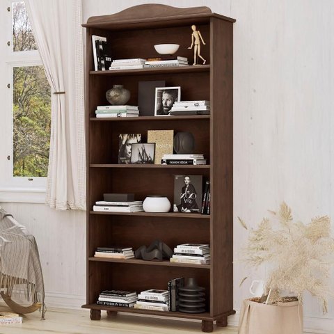 Estante Livreiro 85cm com Prateleiras Pé Madeira Rubia Café F07 - Mpozenato