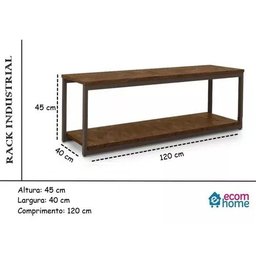 Rack Estilo Industrial Aço e Madeira Sala Marrom Base Marrom - 4