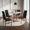 Ver imagem 1 de Conjunto de Jantar Mesa Mônaco Premium 90cm Branca com 4 Cadeiras Estofadas Pretas Base Cobre