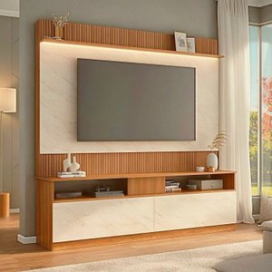 Rack com Painel Ripado para Tv 70 Polegadas com LED Rio Branco