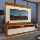 Ver imagem 1 de Rack Painel Ripado para TV até 70 Polegadas com LED 182cmx172cm Liso Rio Marrom Madeirado/Mármore