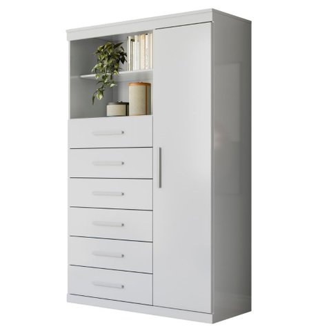 Cômoda Multiuso 6 Gavetas 1 Porta com Prateleiras Atena