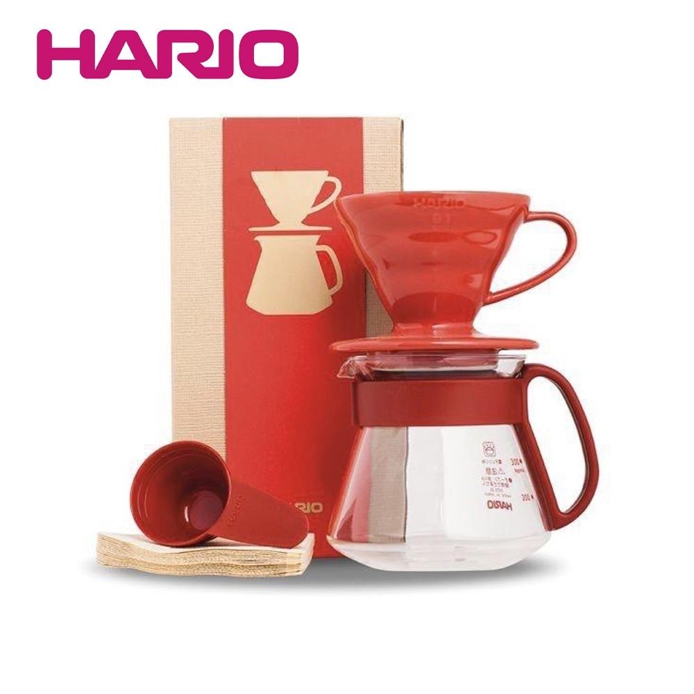 Kit Cafeteira em Cerâmica Hario V60-01 Vermelho - Vds-3012r - 3