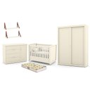 Ver imagem 1 de Dormitório Tutto New 2 Portas, Cômoda 1 Porta, Berço Off White com Colchão D18 e Prateleiras - Matic