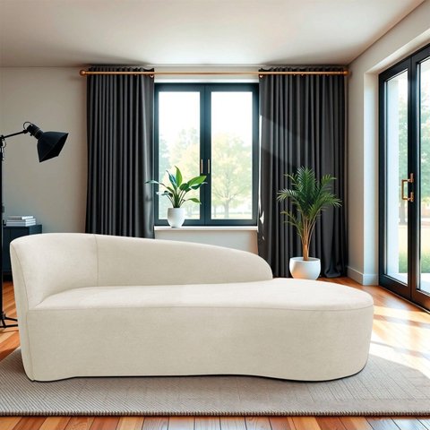Recamier Curvo Orgânico 140cm 2 Lugares Lado Direito para Sala Estar Bouclé Paris Bege