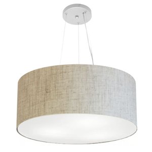 Lustre Pendente Cilíndrico Vivare Md-4188 Cúpula em Tecido 50x25cm - Bivolt - Rustico Bege - Bivolt