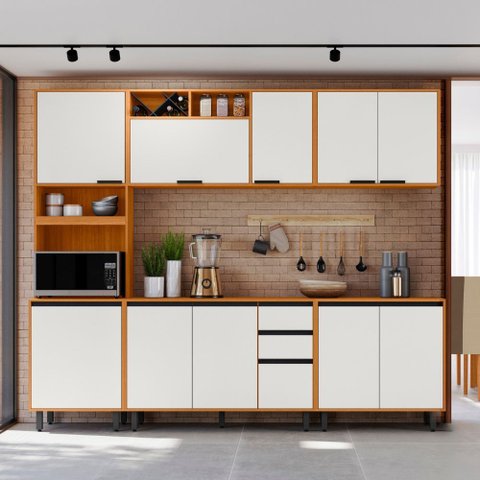 Cozinha Modulada Completa com Garrafeiro 260cm Ravena Poliman Móveis