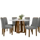 Ver imagem 2 de Conjunto Sala de Jantar Mesa Tampo Redondo Vidro/MDF Isabela 135cm com 6 Cadeiras Amanda Marrom/Ypê/Cinza