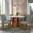 Ver imagem 1 de Conjunto Sala de Jantar Mesa Tampo Redondo Vidro/MDF Isabela 135cm com 6 Cadeiras Amanda Marrom/Ypê/Cinza