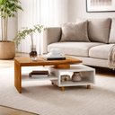 Ver imagem 1 de Mesa de Centro Lima Tampo Duplo com Pés em Madeira Maciça:naturalle-off-white