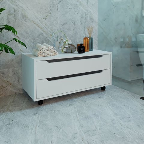 Balcão Gabinete com 2 Gavetas e Rodízio Bn3643 Branco Tecnomobili Cor: Branco