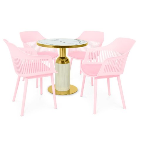 Conjunto Mesa de Jantar Redonda Imperial 70cm Branca com 4 Cadeiras Estofadas Marcela - Rosa