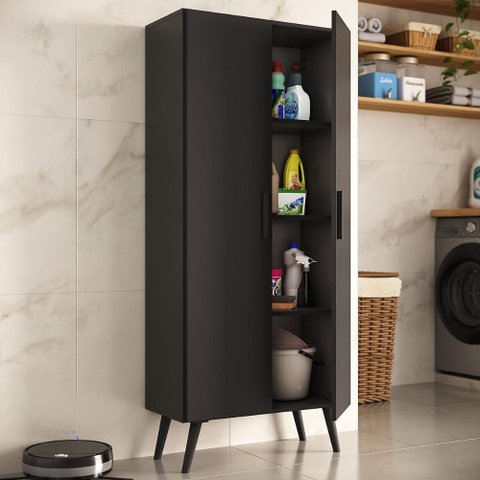 Armário de Lavanderia Multiuso 2 Portas 68cm Retrô Urban Multimóveis Mp6038 Preto