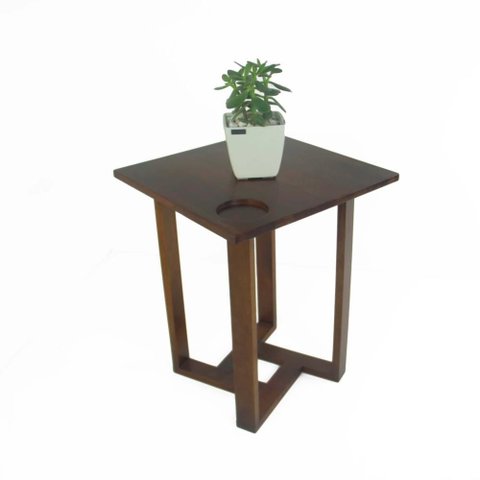 Mesa Lateral Design Quadrada Madeira Nobre Imbuia