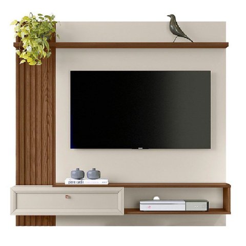 Painel para TV até 55" Ripado com Nicho MDP/MDF Amanda Freijo/Off White
