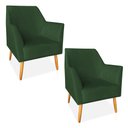 Ver imagem 1 de Kit 02 Poltronas Decorativa Julia Veludo Verde Pés Palito Castanho - Pallazio