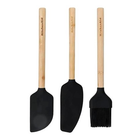 Kit Cozinha 3 Peças Bambu Ecológico Madeira de Bétula e Silicone Seguro para Uso em Todos
