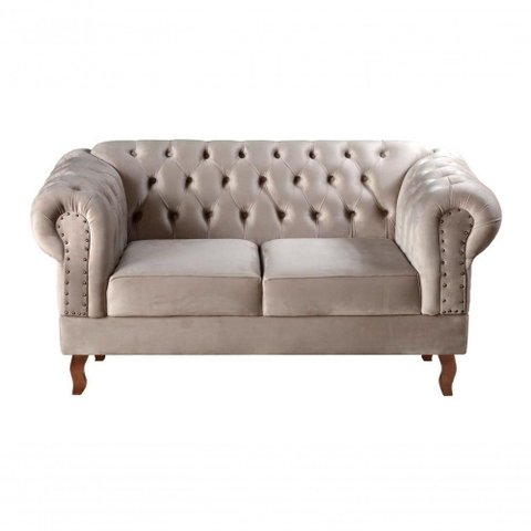 Sofa Dom Pedro 2 Lugares 155cm Caramelo Veludo Fixo Bella Decor