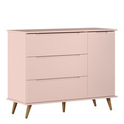 Cômoda Infantil Lunna Retrô 1 Porta e 3 Gavetas Rosa - Peternella Móveis - 1