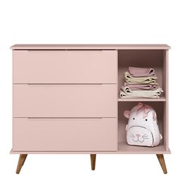 Cômoda Infantil Lunna Retrô 1 Porta e 3 Gavetas Rosa - Peternella Móveis - 3