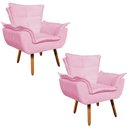 Ver imagem 1 de Kit 02 Poltronas Opala Suede Rosa Bebê Pés Palito Castanho