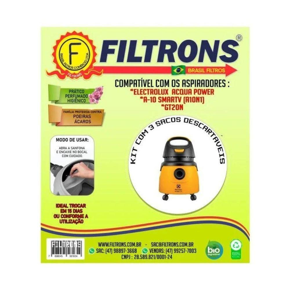 Saco para Aspirador de Pó Electrolux / A-10 Smart com 3 Unidades - Filtrons - 1