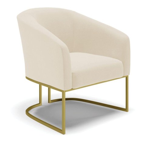 Cadeira Sala de Jantar Base Industrial Dourado Stella Linho D03 - D'Rossi Cor Bege