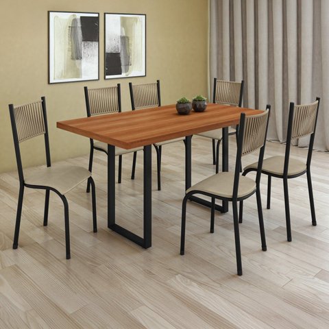 Conjunto Sala de Jantar 6 Cadeiras Madeira Mariana Bege Rami/Perola
