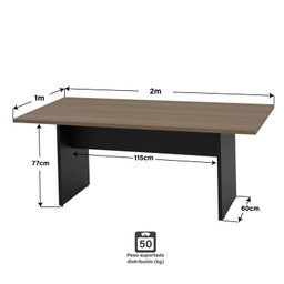 Mesa de Reunião para Escritório 2mx1m Tampo 30mm Netmobil - Nogal - 4