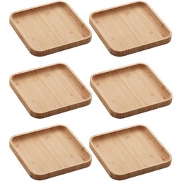 Kit 6 Bandejas de Bambu Squaze Lyor 17x17cm Pratos Quadrados para Servir Petiscos Mesa Posta - 1