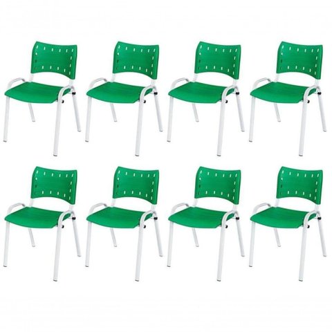 Cadeira Iso Base Branco Escola, Escritório Verde Kit 8 Un