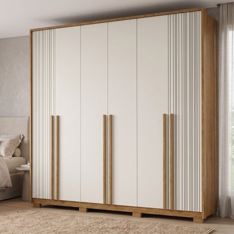 Guarda-Roupa Casal 6 Portas, 4 Gavetas e Pés MDF Atlanta Cinamomo/Off White