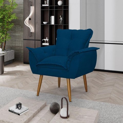 Poltrona Decorativa Opala Lux Sala Recepeção Azul Marinho - Visan Estofados
