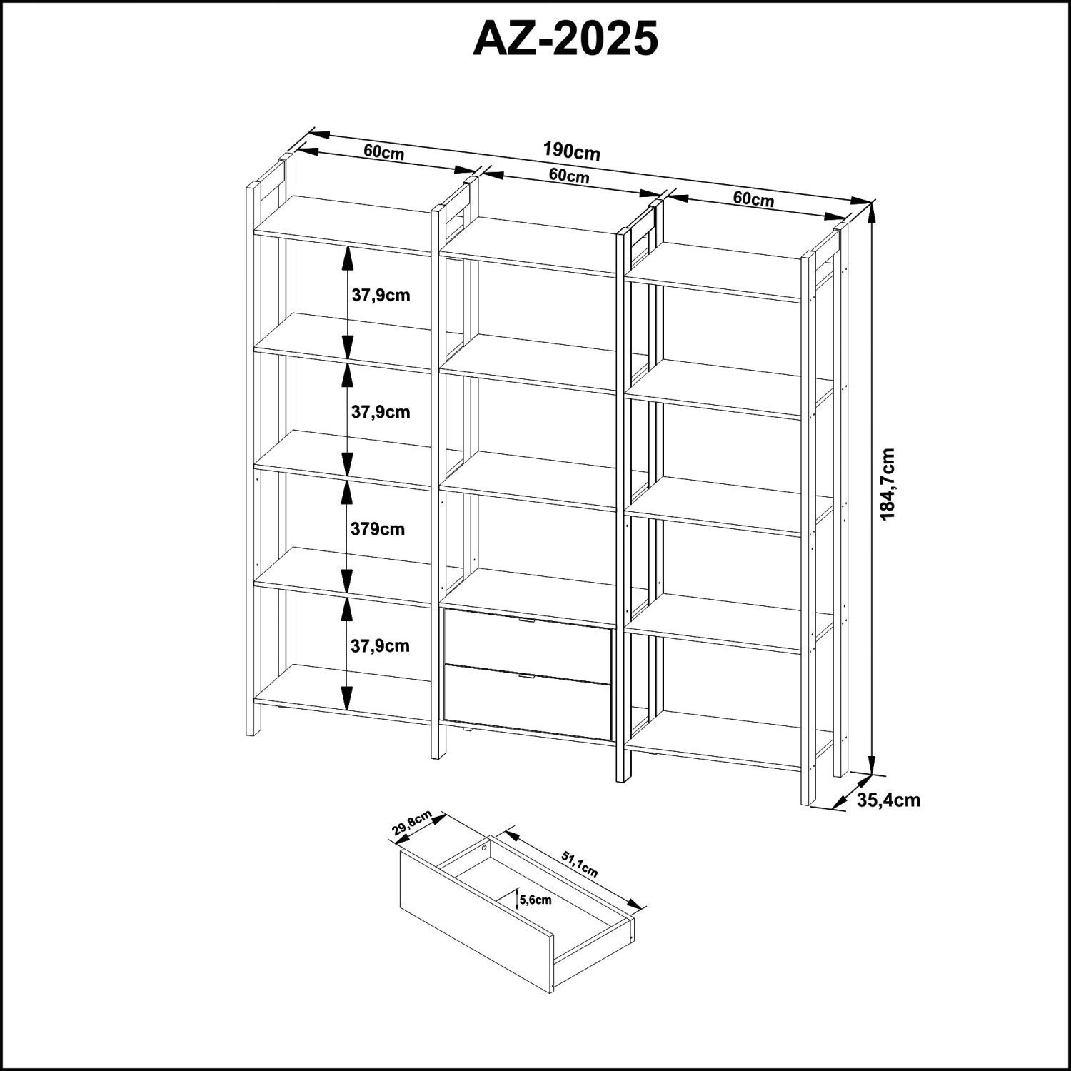 Estante para Livros 5 Prateleiras 2 Gavetas 185cmx190cm Haia Yescasa - 3