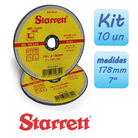 Kit 10 Disco Corte Aço Inox 178mm X 1,6mm Dac180-24