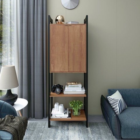 Estante de Livros 65CMX184,7cm 2 Portas em Cima Haia Yescasa Laranja/Amêndoa/Preto